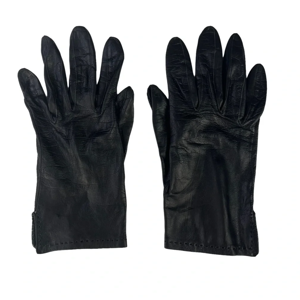 Black Leather Gloves Womens Size 6.5‎